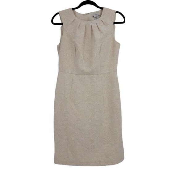 Vtg 80's Jackie O Gold Flecked Sleeveless Pleated Scoop Neck Sheath Dress Sz 6 - Picture 1 of 10